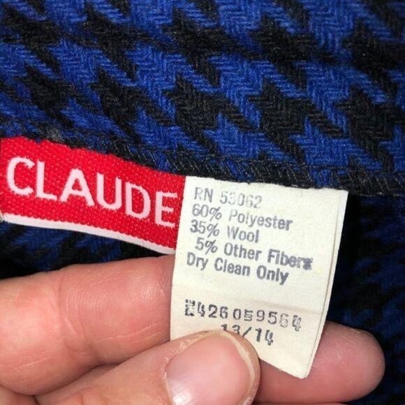Claude Skirt Juniors Size 13 Vintage Wool Blend Blue Black Houndstooth Pockets - Picture 4 of 11